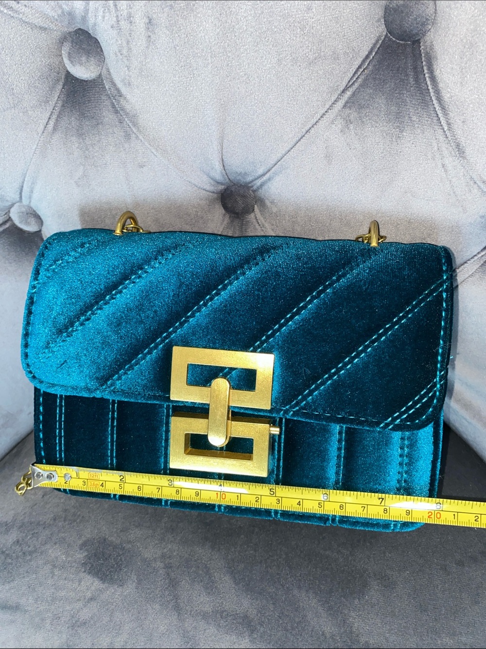 NWOT Teal Velvet Chain Crossbody Bag with Gold Hardware - Picture 10 of 10